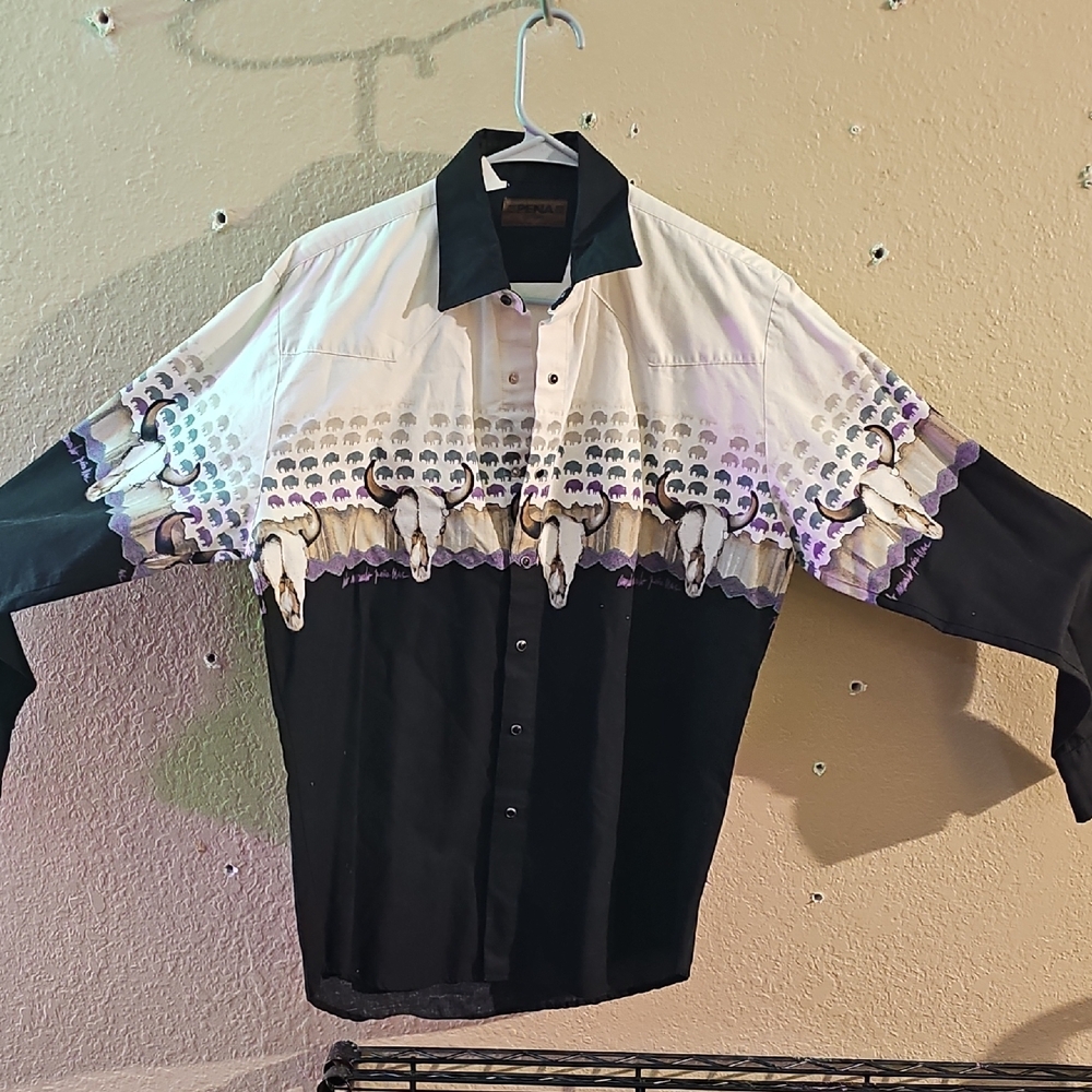 Casual Black and White Geometric Button Down Shirt